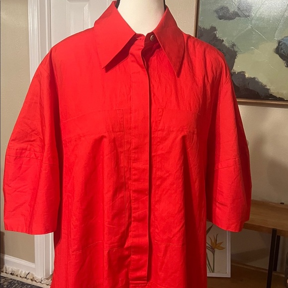 Lee Mathews Wendy Shirt Dress Red Blue Colorblock Cotton Oversized Size 3 8-10 - Picture 3 of 12